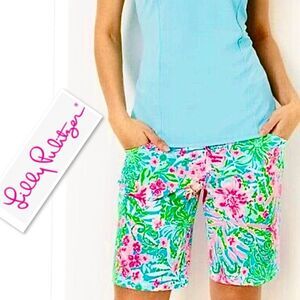 Lilly Pulitzer Reid Golf Short Pull Up Womens Leaf it Wild 9" Luxletic Size 0